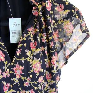 LOFT Dress NWT with drop waist and flutter sleeves.  Black pink & gold pattern.